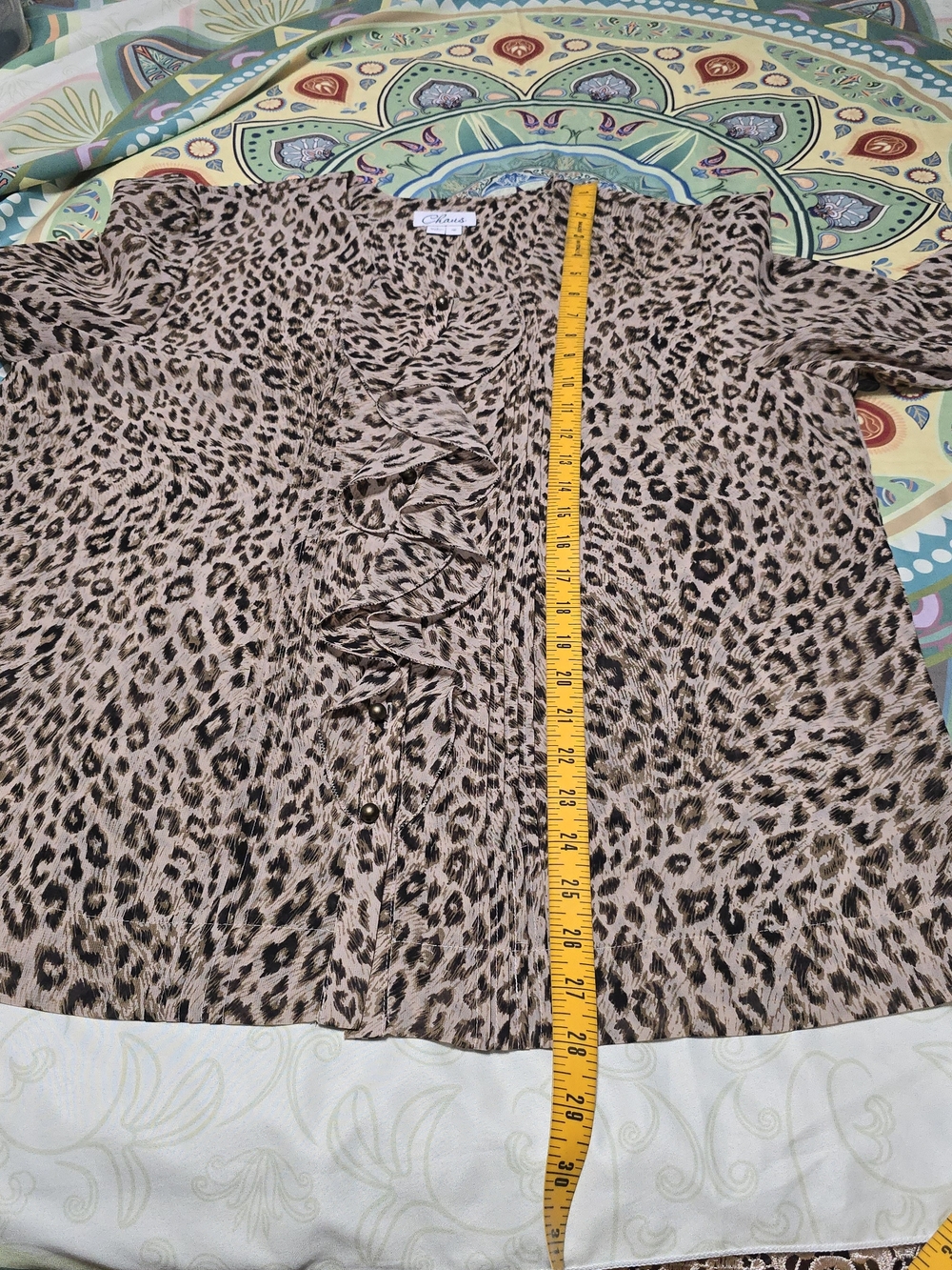 Leopard Print Ruffle Front Blouse - Neutral Animal Print - Picture 8 of 8